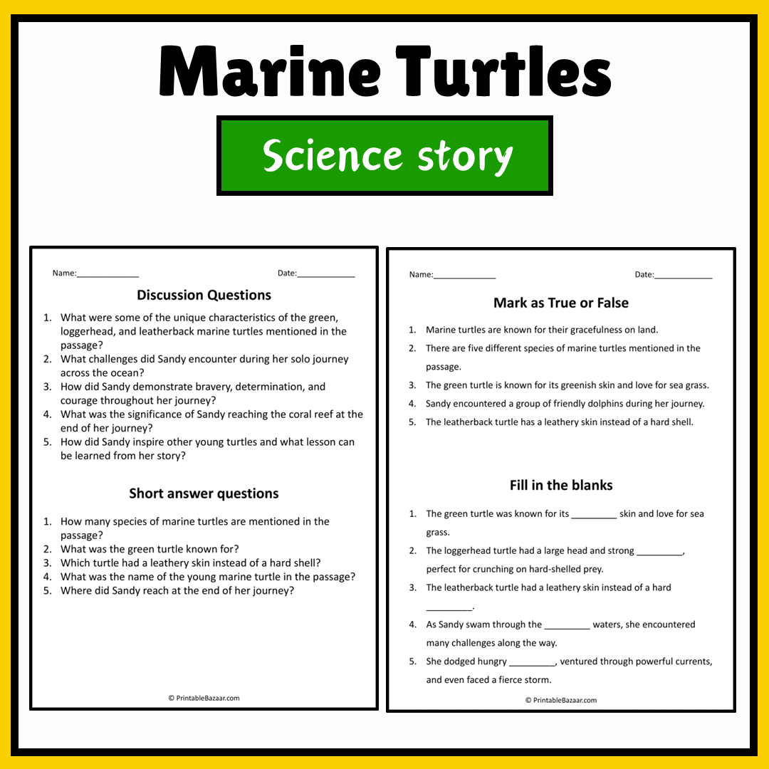 Marine Turtles | Science Story Reading Comprehension Activity