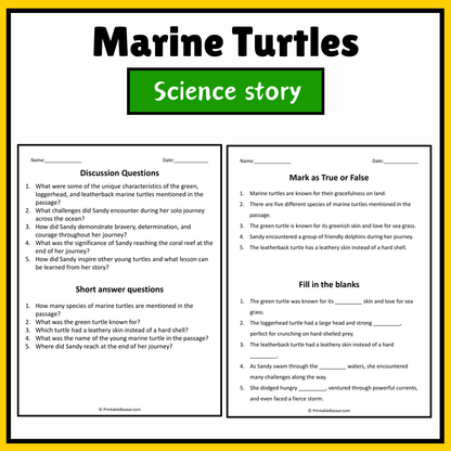 Marine Turtles | Science Story Reading Comprehension Activity