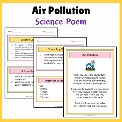 Air Pollution | Science Poem Reading Comprehension Activity