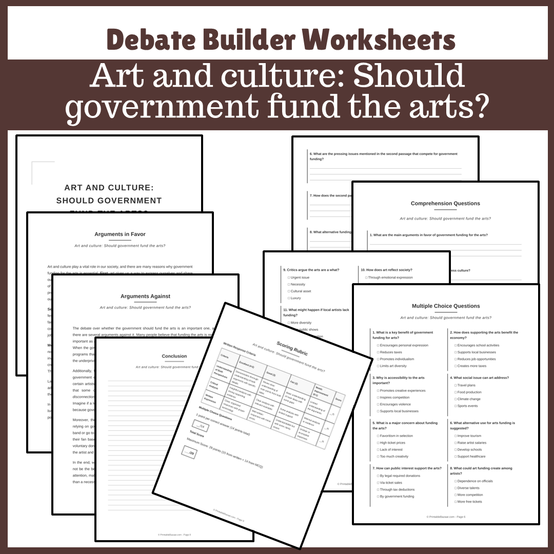 Art and culture: Should government fund the arts? | Favour and Against Worksheet Printable Activity