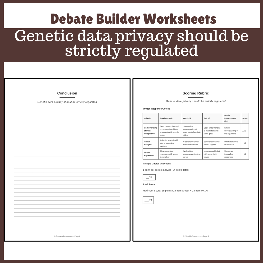 Genetic data privacy should be strictly regulated | Favour and Against Worksheet Printable Activity