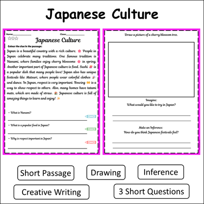Japanese Culture | Short Reading Comprehension Creative Worksheet