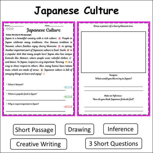 Japanese Culture | Short Reading Comprehension Creative Worksheet