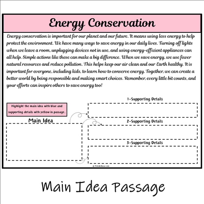 Energy Conservation | Main Idea and Supporting Details Reading Passage and Questions