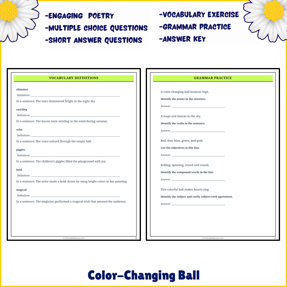 Color-Changing Ball | Poem Grammar Worksheet Printable Activity