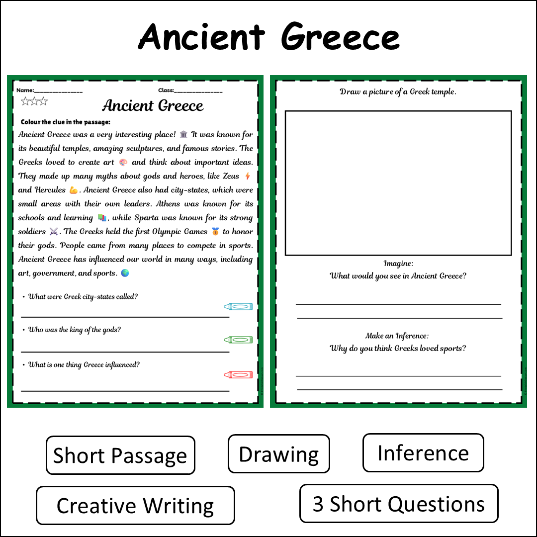 Ancient Greece | Short Reading Comprehension Creative Worksheet