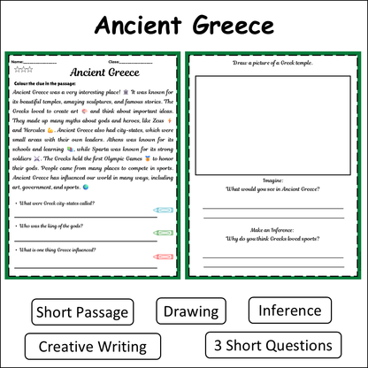 Ancient Greece | Short Reading Comprehension Creative Worksheet