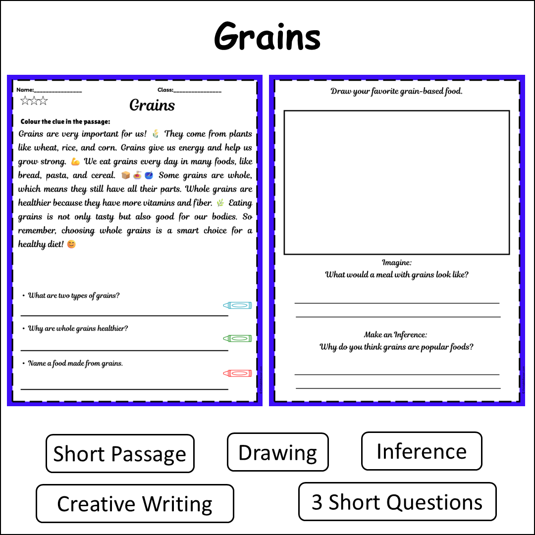 Grains | Short Reading Comprehension Creative Worksheet