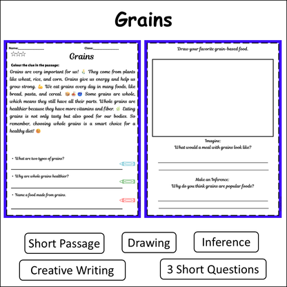 Grains | Short Reading Comprehension Creative Worksheet