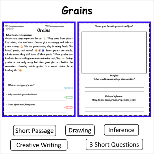 Grains | Short Reading Comprehension Creative Worksheet