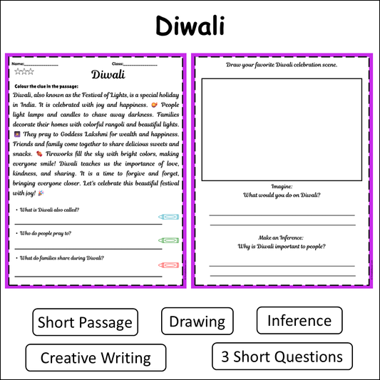 Diwali | Short Reading Comprehension Creative Worksheet