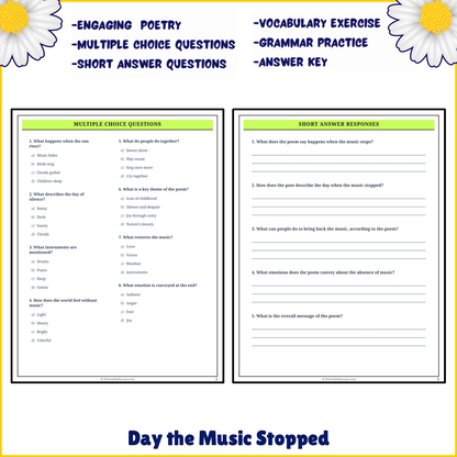 Day the Music Stopped | Poem Grammar Worksheet Printable Activity