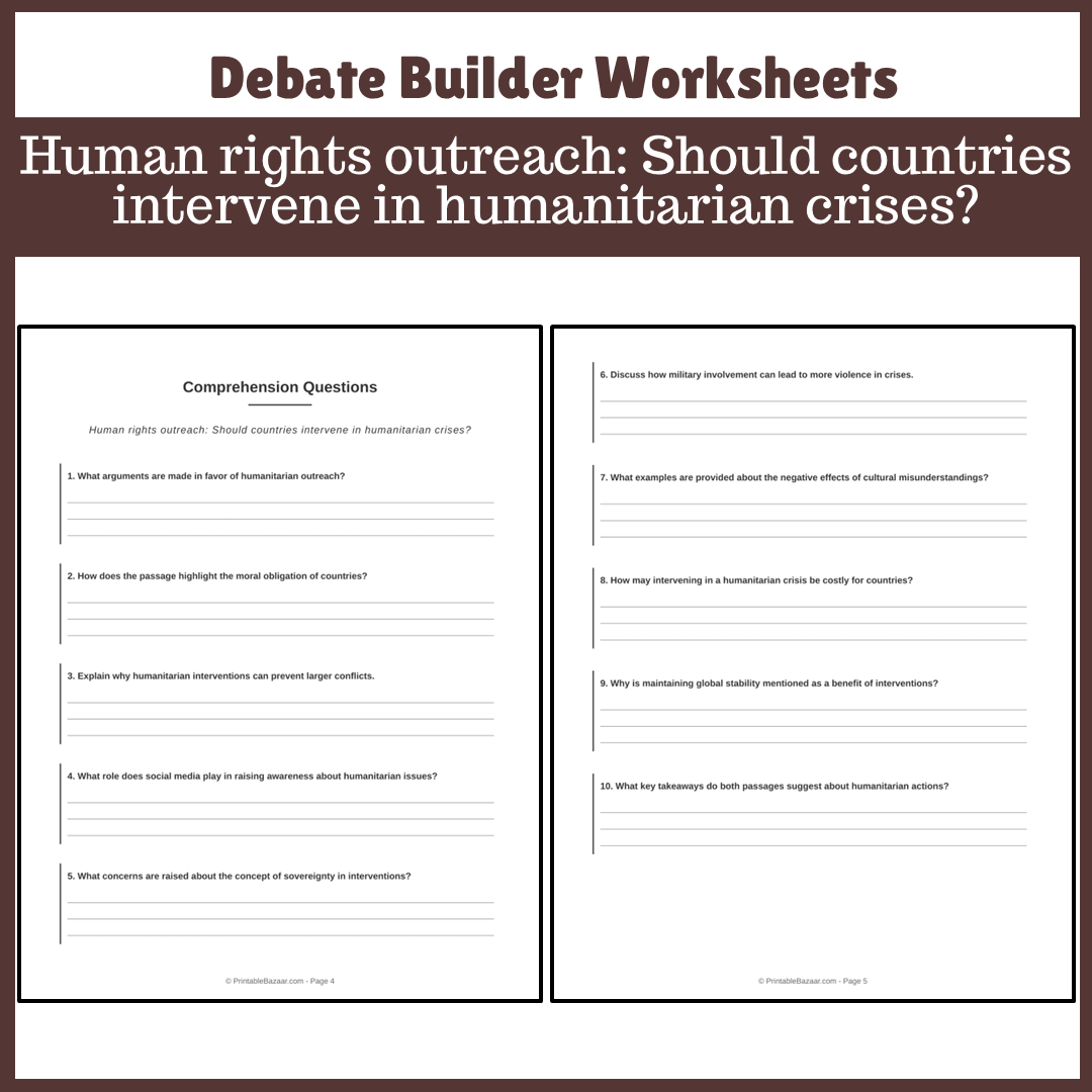 Human rights outreach: Should countries intervene in humanitarian crises? | Favour and Against Worksheet Printable Activity