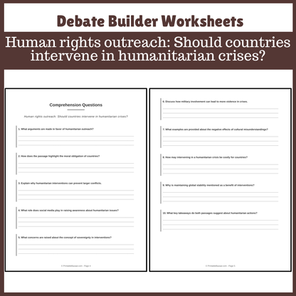 Human rights outreach: Should countries intervene in humanitarian crises? | Favour and Against Worksheet Printable Activity
