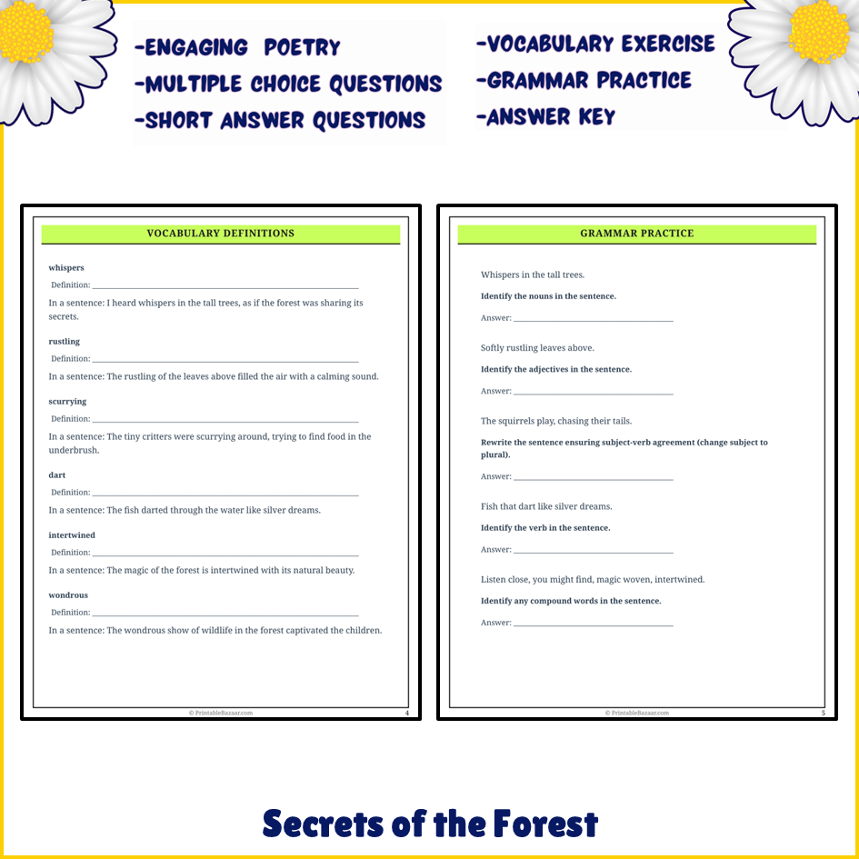 Secrets of the Forest | Poem Grammar Worksheet Printable Activity