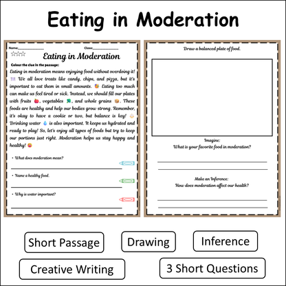 Eating in Moderation | Short Reading Comprehension Creative Worksheet