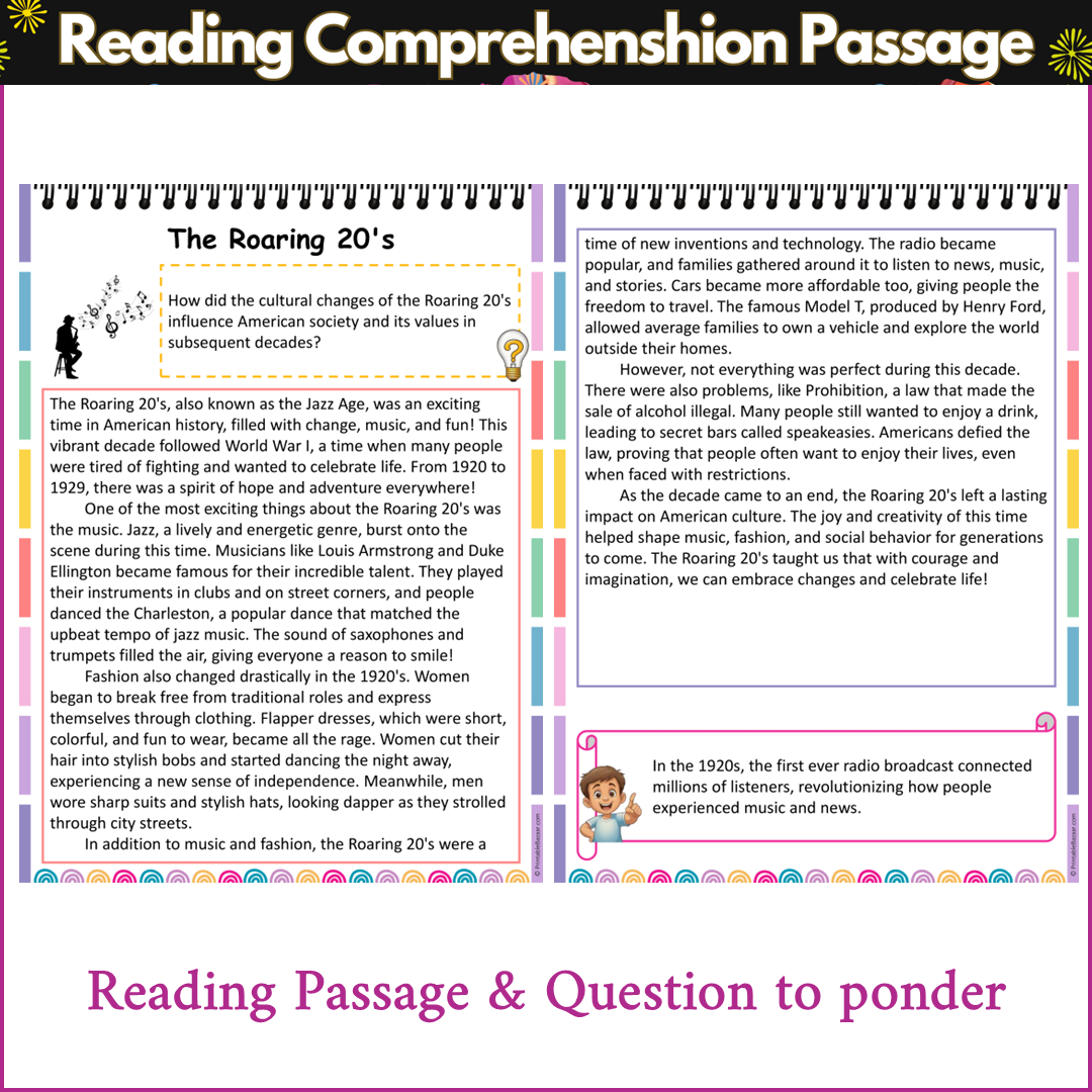 The Roaring 20's | Reading Comprehension Passage and Questions