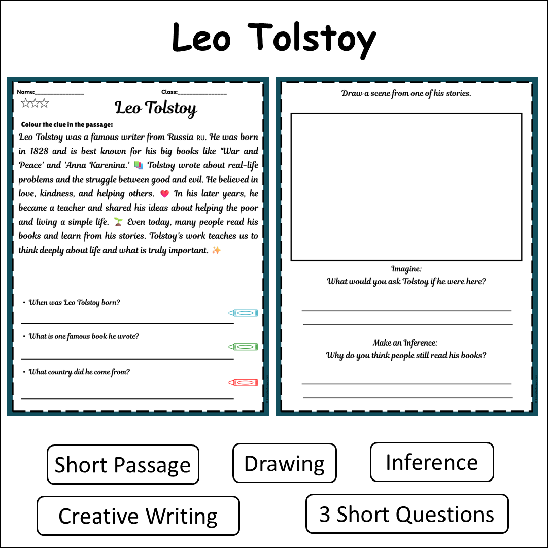 Leo Tolstoy | Short Reading Comprehension Creative Worksheet