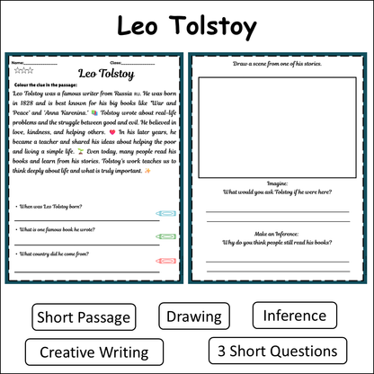 Leo Tolstoy | Short Reading Comprehension Creative Worksheet