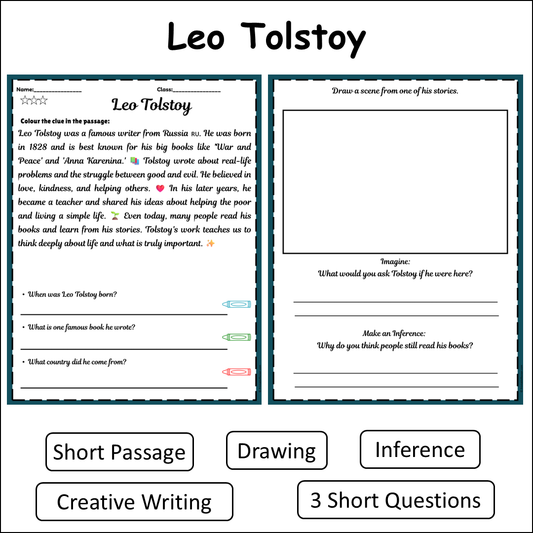 Leo Tolstoy | Short Reading Comprehension Creative Worksheet