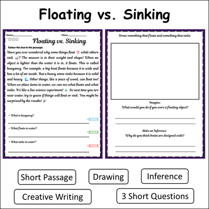 Floating vs. Sinking | Short Reading Comprehension Creative Worksheet