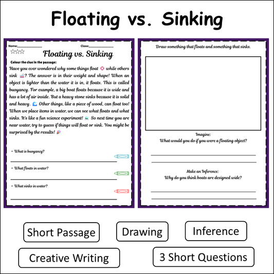 Floating vs. Sinking | Short Reading Comprehension Creative Worksheet