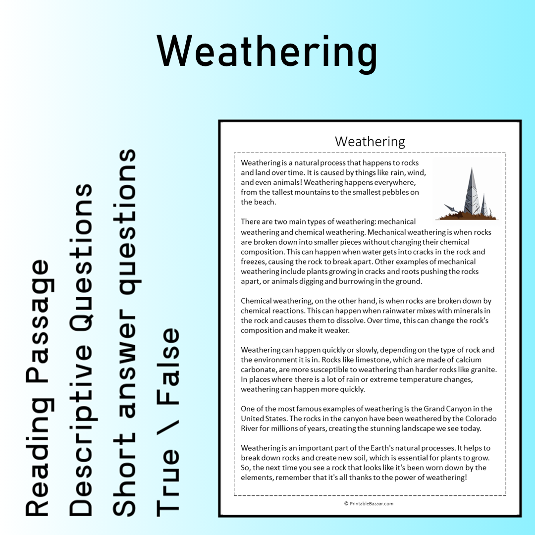 Weathering | Reading Comprehension Passage Printable Worksheet