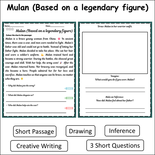Mulan (Based on a legendary figure) | Short Reading Comprehension Creative Worksheet
