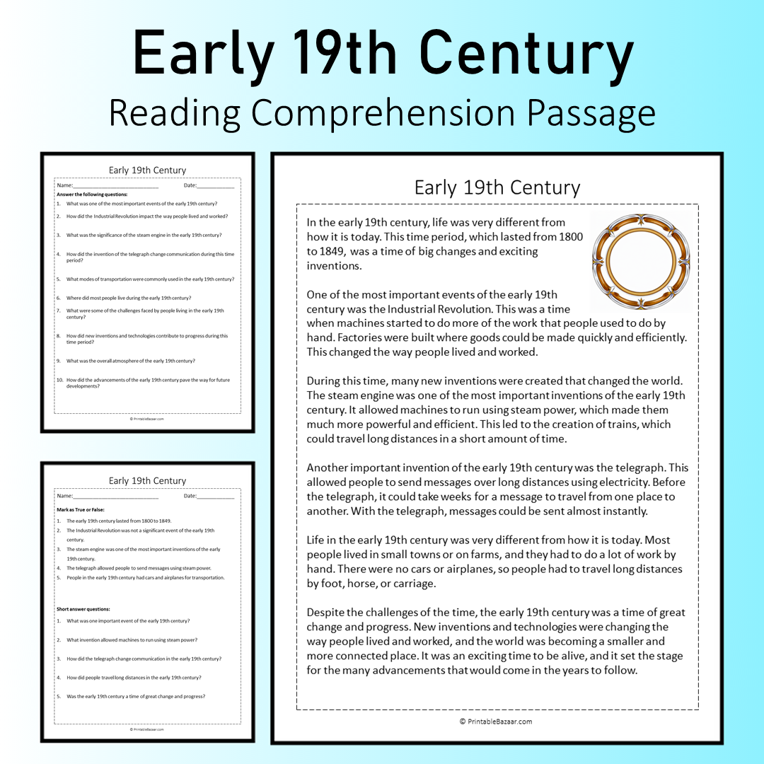 Early 19th Century | Reading Comprehension Passage Printable Worksheet