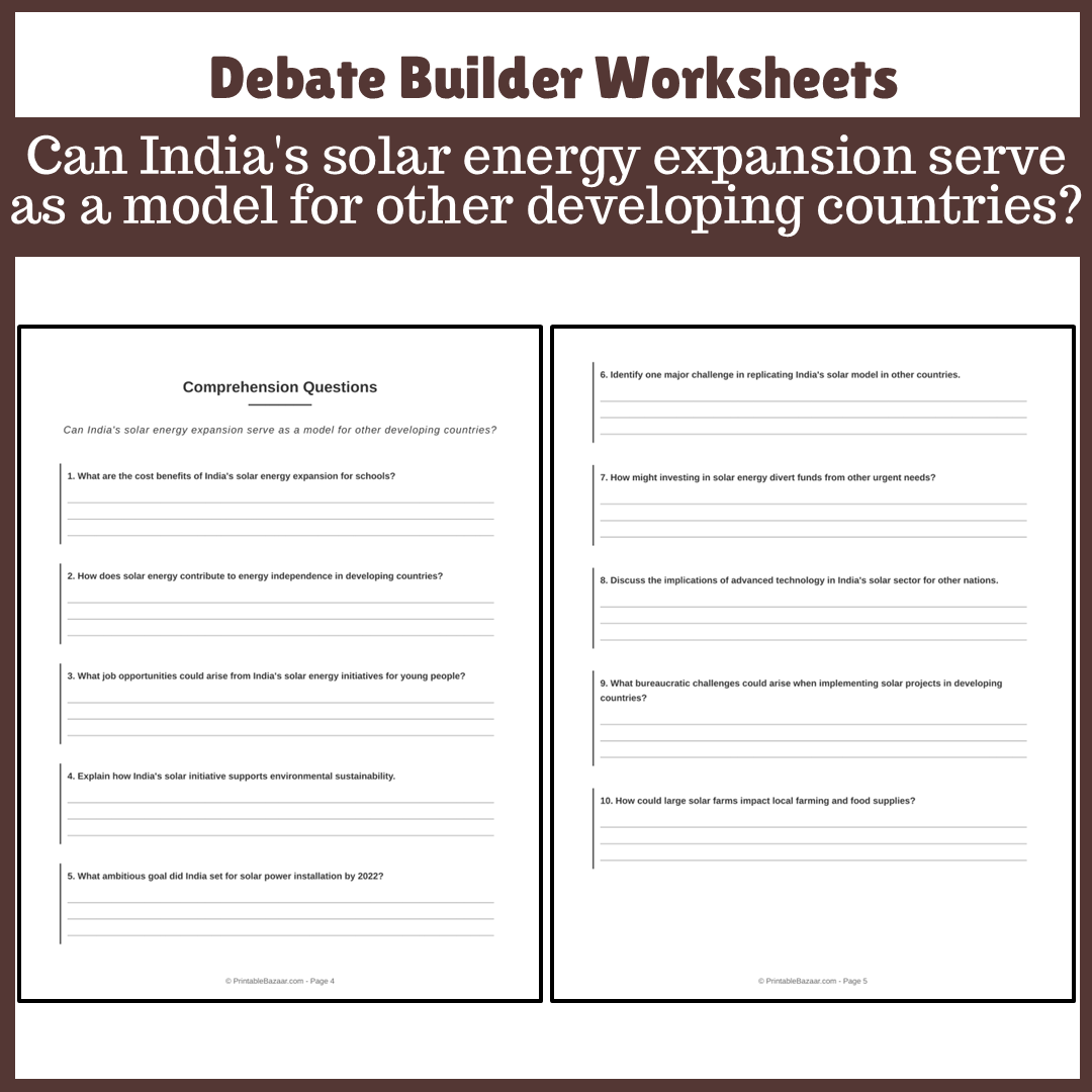 Can India's solar energy expansion serve as a model for other developing countries? | Favour and Against Worksheet Printable Activity