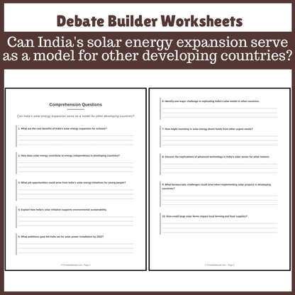 Can India's solar energy expansion serve as a model for other developing countries? | Favour and Against Worksheet Printable Activity