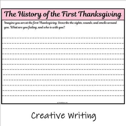 The History of the First Thanksgiving | Main Idea and Supporting Details Reading Passage and Questions