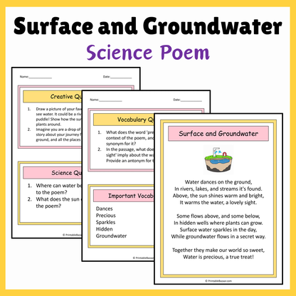 Surface and Groundwater | Science Poem Reading Comprehension Activity