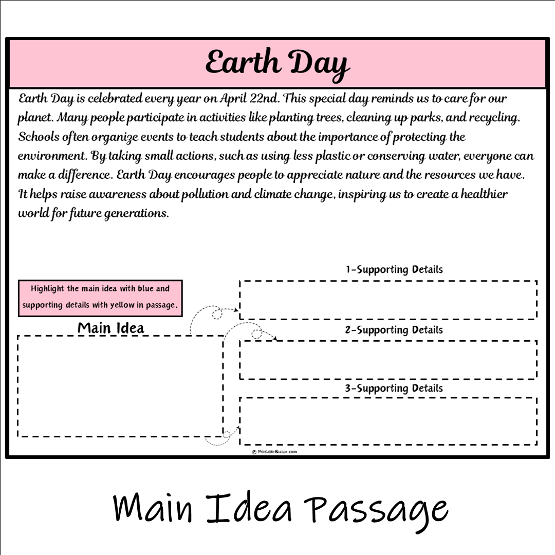 Earth Day | Main Idea and Supporting Details Reading Passage and Questions