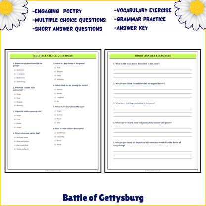 Battle of Gettysburg | Poem Grammar Worksheet Printable Activity