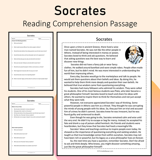 Socrates | Reading Comprehension Passage Printable Activity