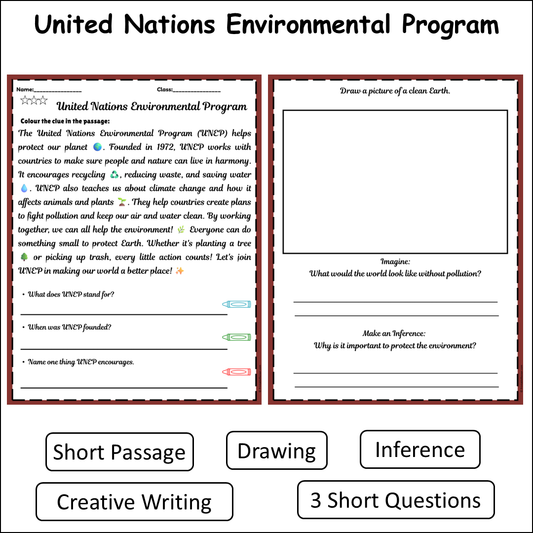 United Nations Environmental Program | Short Reading Comprehension Creative Worksheet