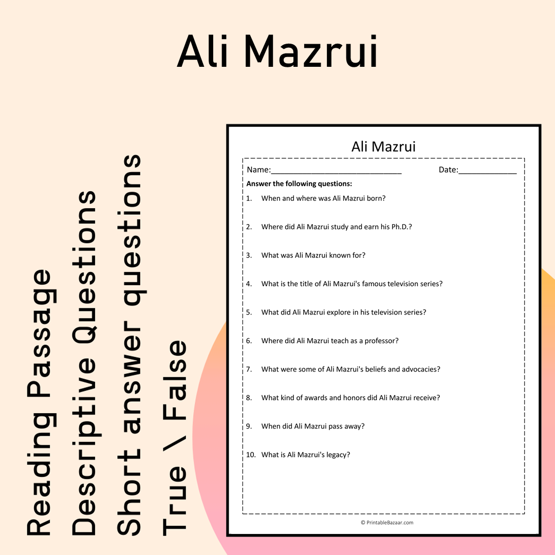 Ali Mazrui | Reading Comprehension Passage Printable Activity
