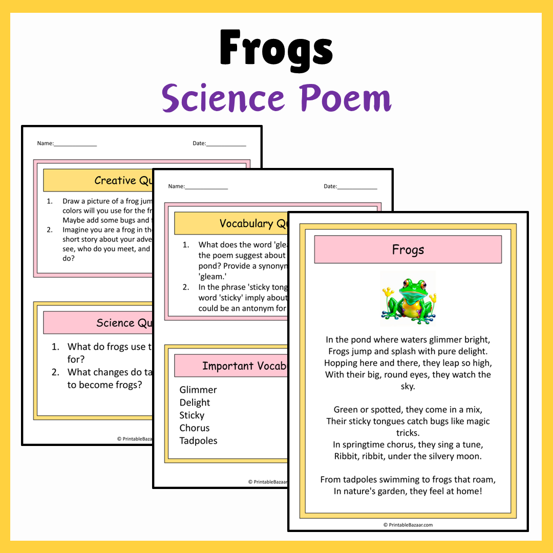 Frogs | Science Poem Reading Comprehension Activity