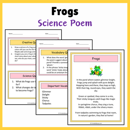 Frogs | Science Poem Reading Comprehension Activity