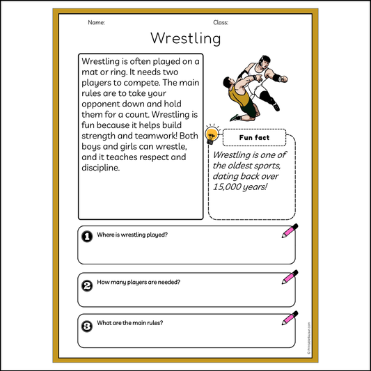 Wrestling | Reading Passage Comprehension Questions Writing Facts Worksheet