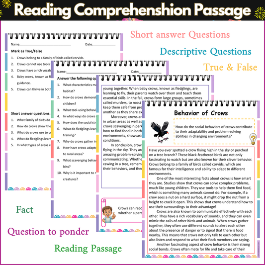 Behavior of Crows | Reading Comprehension Passage and Questions