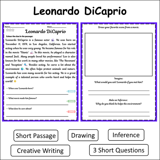 Leonardo DiCaprio | Short Reading Comprehension Creative Worksheet