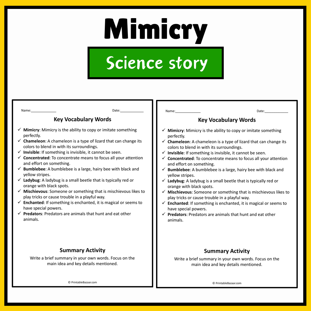 Mimicry | Science Story Reading Comprehension Activity