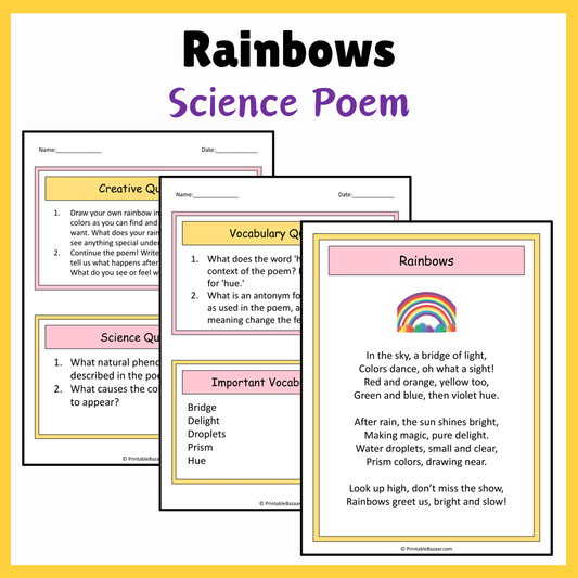 Rainbows | Science Poem Reading Comprehension Activity