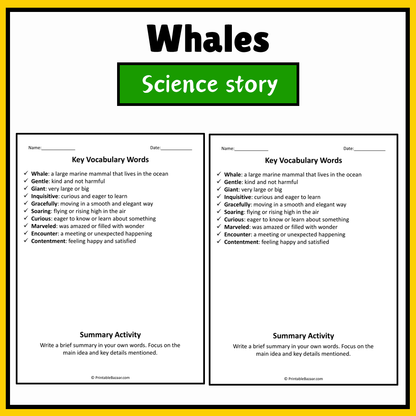 Whales | Science Story Reading Comprehension Activity