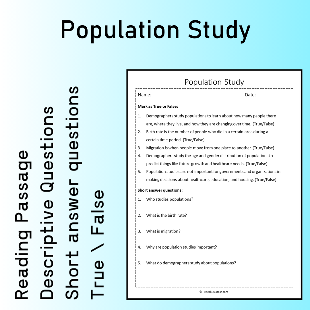 Population Study | Reading Comprehension Passage Printable Worksheet
