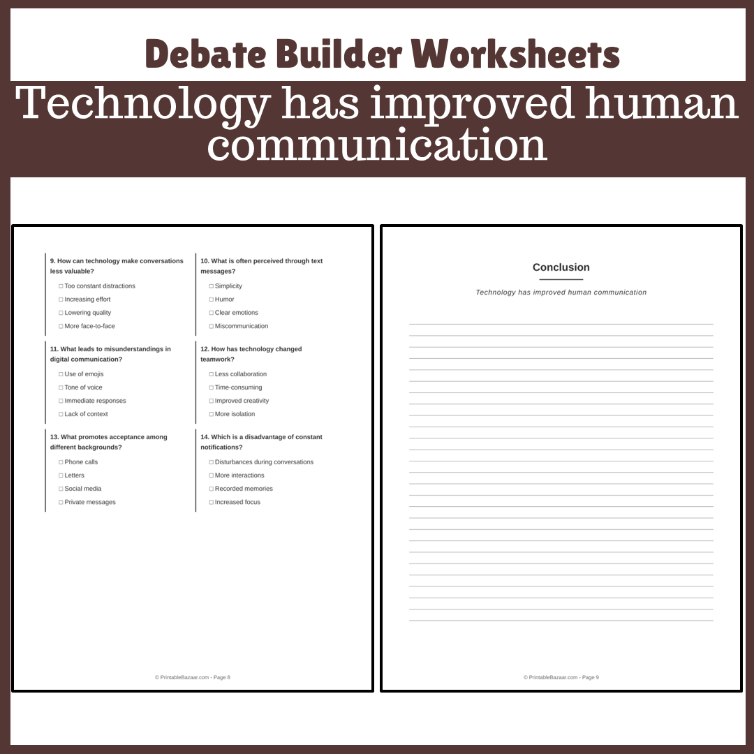 Technology has improved human communication | Favour and Against Worksheet Printable Activity