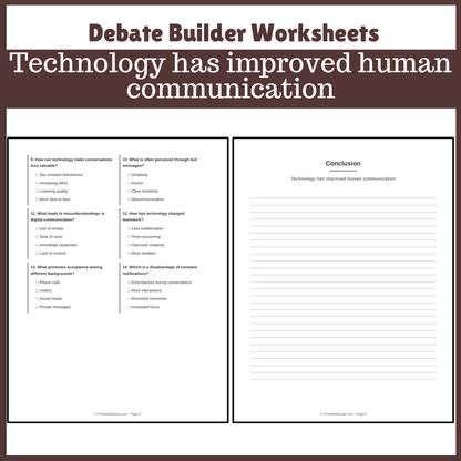 Technology has improved human communication | Favour and Against Worksheet Printable Activity