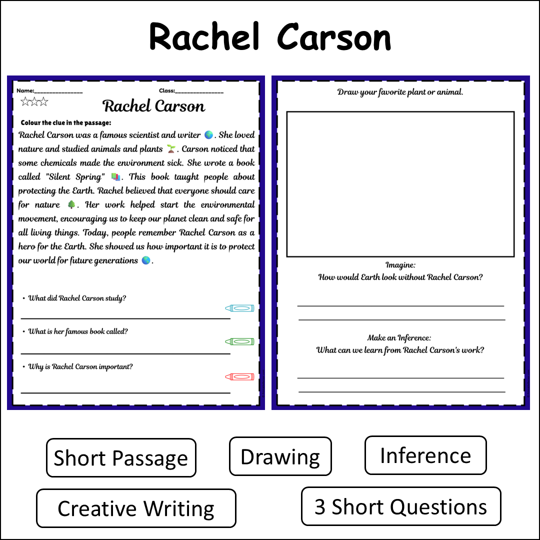 Rachel Carson | Short Reading Comprehension Creative Worksheet
